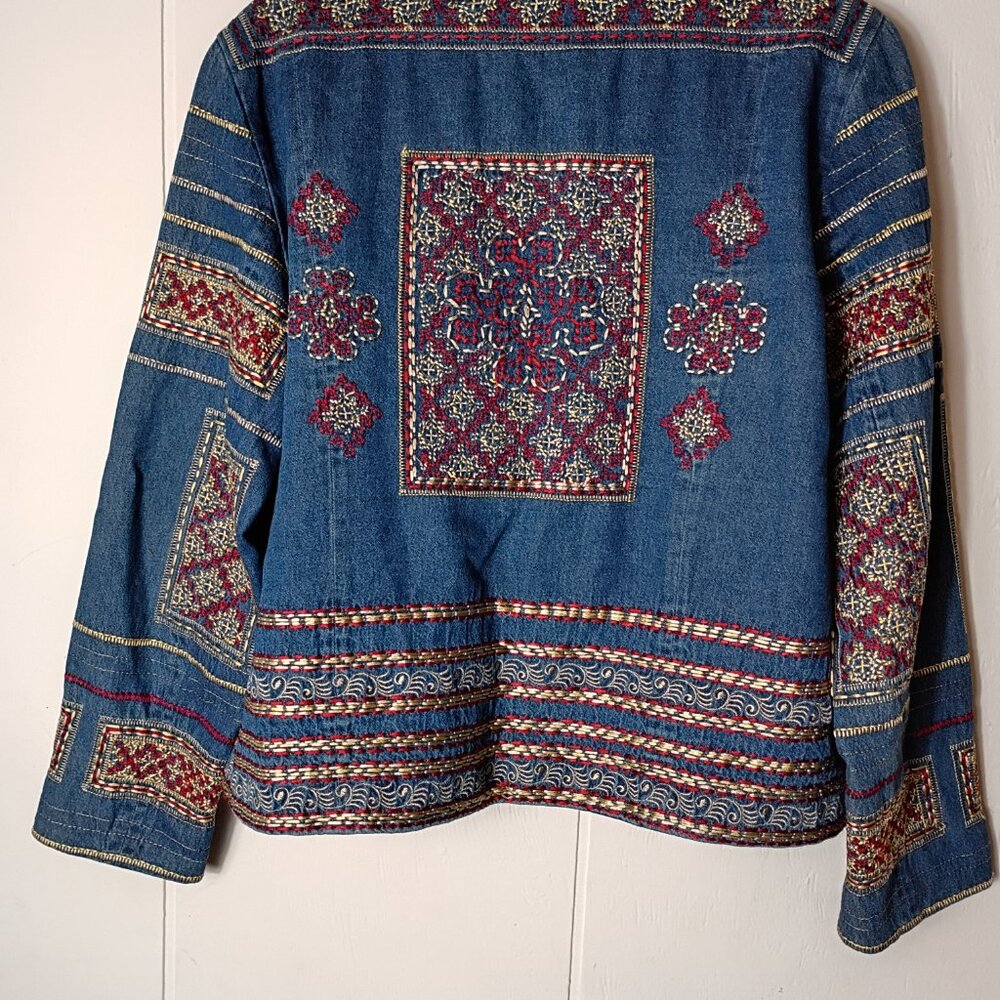 Coldwater Creek Denium Jacket Tapestry Blazer Embroidered Gold Red Womens PM - Picture 5 of 5